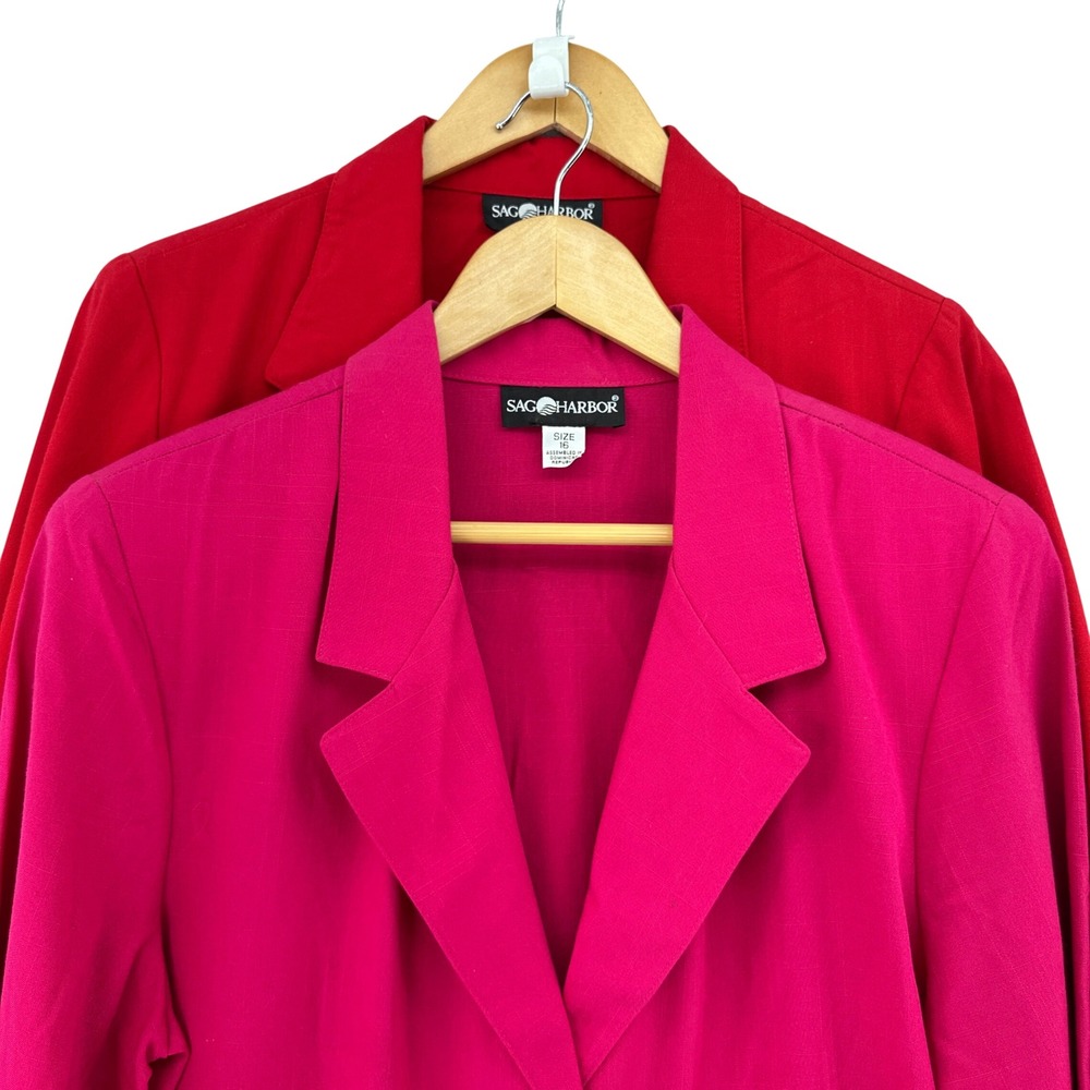 VTG Sag Harbor Womens Blazer Jacket Red Pink Lot of 2 SZ 16 Careercore 90s 80s